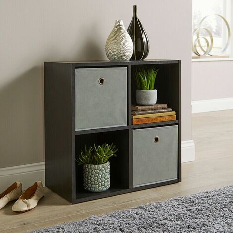 Storage Cube 4 Shelf Bookcase Wooden Display Unit Organiser Black Furniture