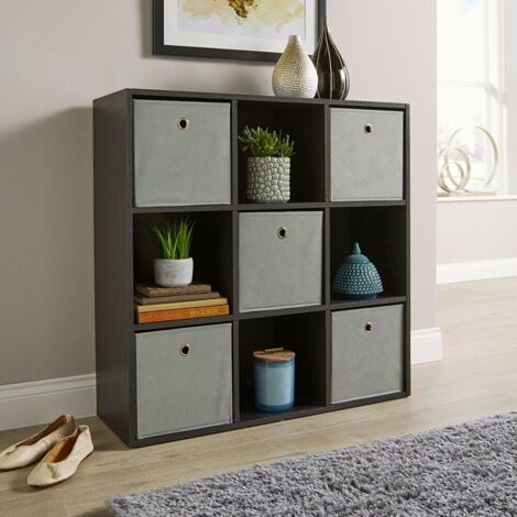 Storage Cube 9 Shelf Bookcase Wooden Display Unit Organiser Black Furniture