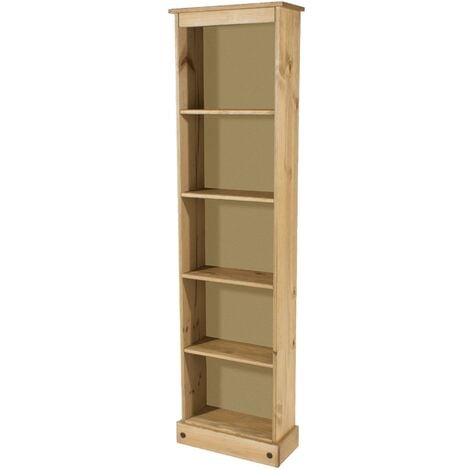 5 Tier Solid Pine Bookcase Tall Narrow Display Shelving Storage Wood Furniture
