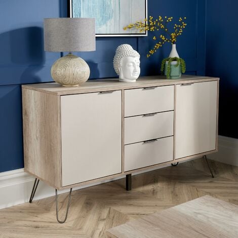 Sideboard Cupboard Cabinet 2 Door and 3 Deep Drawers Driftwood Effect Finish