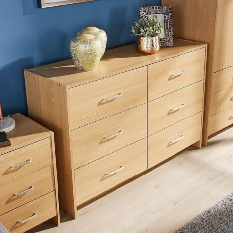 Stratford Wide Chest of 6 Drawers Oak Bedroom Storage Drawers Metal Runners