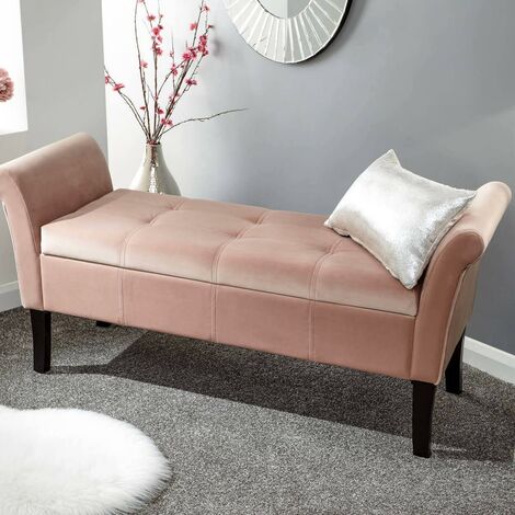 Upholstered Blush Pink Window Seat Ottoman Storage Compartment Bench Footstool