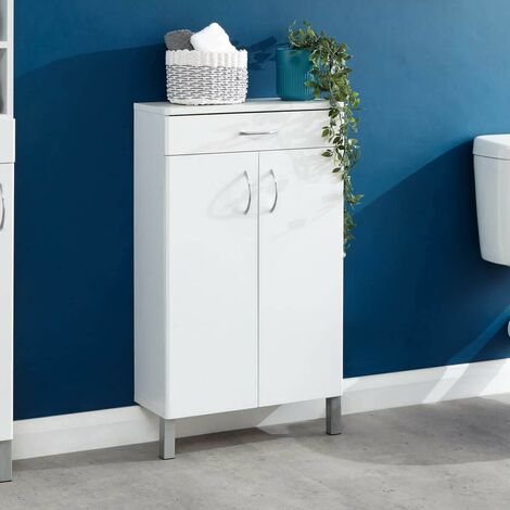 White 2 Door 1 Drawer Bathroom Wood Side Cabinet Shelf Toilet Accessory Storage