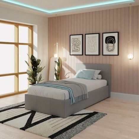 Single Ottoman Storage Bed Grey Fabric 3ft Gas Side Lift Kingston