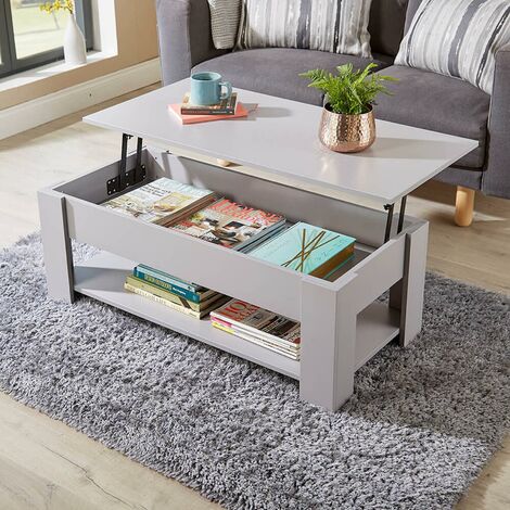 Grey Wooden Coffee Table With Lift Up, Gray Coffee Table With Storage