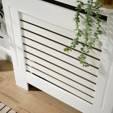 Small White Radiator Cover Wooden MDF Wall Cabinet Shelf Slatted Grill Modern