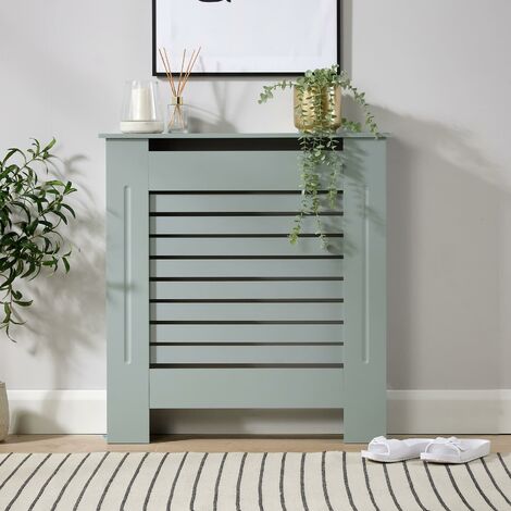 Small Grey Radiator Cover Wooden MDF Wall Cabinet Shelf Slatted Grill Modern