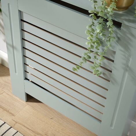 Small Grey Radiator Cover Wooden MDF Wall Cabinet Shelf Slatted Grill Modern