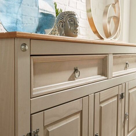 Corona Grey Sideboard 2 Drawer 3 Door Cupboard Solid Mexican Pine Wooden Cabinet