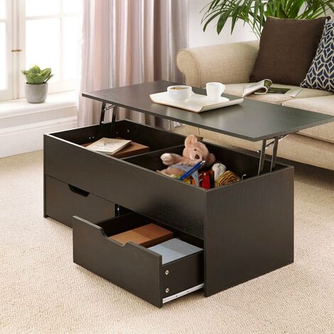 Black Wooden Coffee Table With Lift Up Top and 2 Large Storage Drawers Bruges