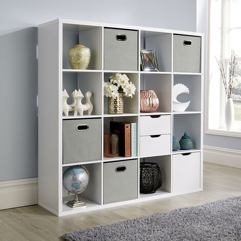 Deluxe Chunky Storage Cube 16 Shelf, Wood Cube Bookcase Display Cabinet