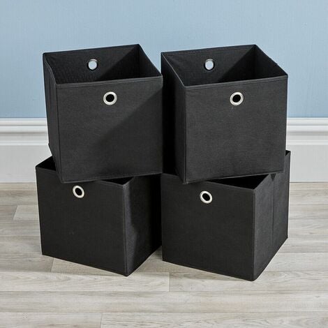 Folding Aqua Blue Square Storage Utility Box 4 Piece Fabric Cube Set Basket Bag 