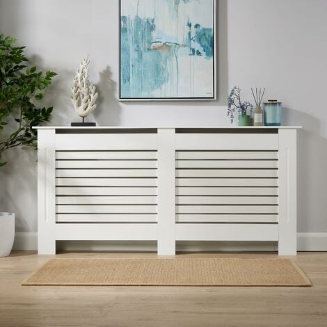 Extra Large White Radiator Cover Wooden MDF Wall Cabinet Shelf Slatted Grill