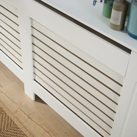 Extra Large White Radiator Cover Wooden MDF Wall Cabinet Shelf Slatted Grill