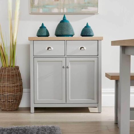 Grey Oak Sideboard 2 Door 2 Drawer Storage Cupboard With Shelf and Metal Handles