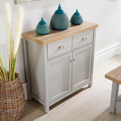 Grey Oak Sideboard 2 Door 2 Drawer Storage Cupboard With Shelf and Metal Handles