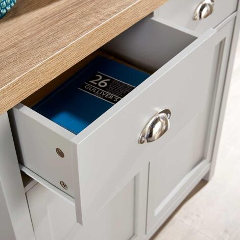 Grey Oak Sideboard 2 Door 2 Drawer Storage Cupboard With Shelf and Metal Handles