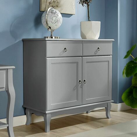 Grey Sideboard 2 Drawer 2 Door Storage Cabinet French Inspired Sculpted Legs