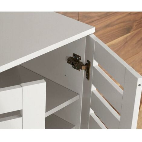 Oslo 2 Door White Wooden Shoe Storage Cabinet Rack Stand Cupboard Slatted Doors