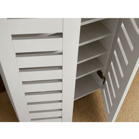Oslo 2 Door White Wooden Shoe Storage Cabinet Rack Stand Cupboard Slatted Doors