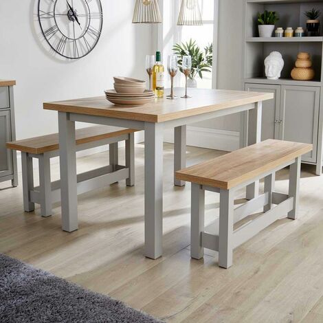 Grey Painted Oak Breakfast Table and Bench Set of 2 Benches Two Tone Avon
