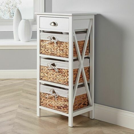 White Cabinet 1 Drawer and 3 Woven Baskets Storage Drawers Fully Assembled (1/5)