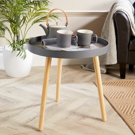 Grey Round Coffee Accent Side Table Modern Living Room Furniture Lipped Edge
