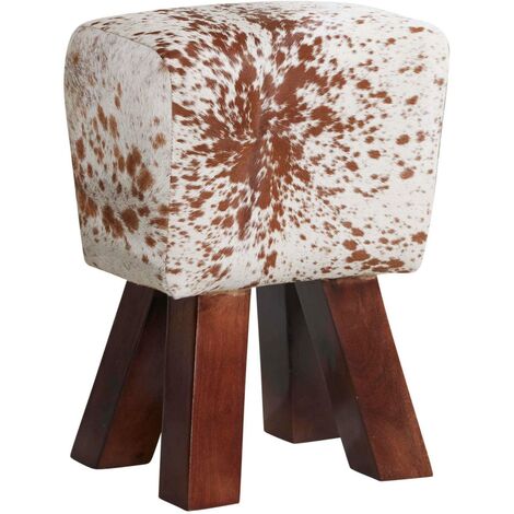 Small Natural Cowhide Leather Ottoman Foot Stool Rectangle Footrest Padded Seat