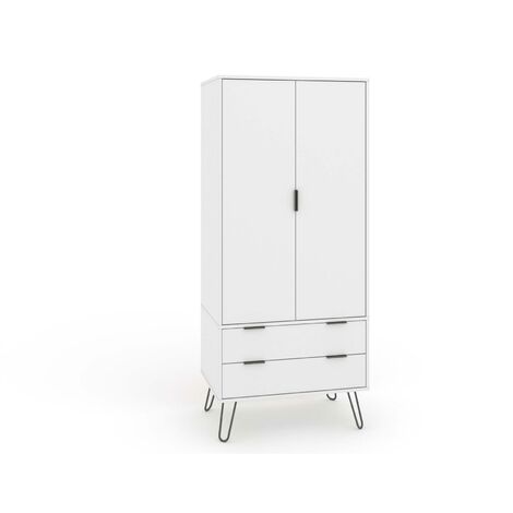 White 2 Door 2 Drawer Double Wardrobe Cupboard Bedroom Storage With ...