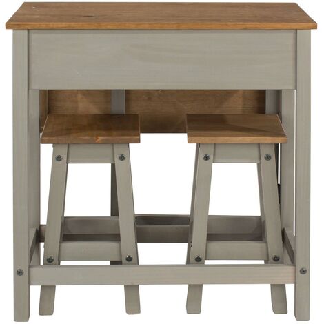 Dining Breakfast Set With Grey Solid Pine Extendable Table & 2 Dining Chairs