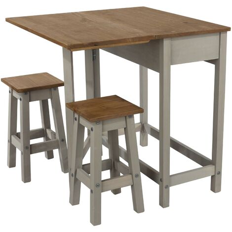 Dining Breakfast Set With Grey Solid Pine Extendable Table & 2 Dining Chairs