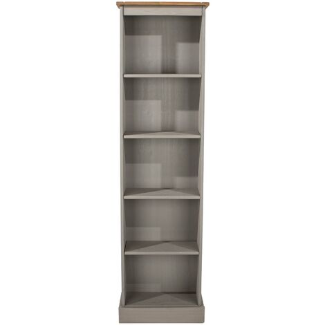 5 Tier Grey Solid Pine Bookcase Tall Narrow Display Shelving Storage Furniture