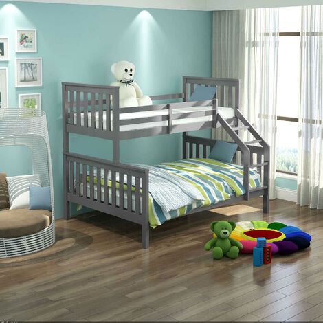 Grey Painted Triple Sleeper Double with Single Bunk Bed Slatted Childrens Bed