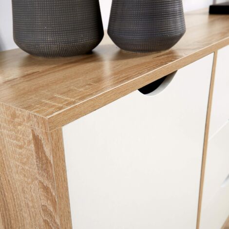 Sideboard Oak White Storage Cabinet 2 Door 3 Drawer Cupboard Solid Wood Legs