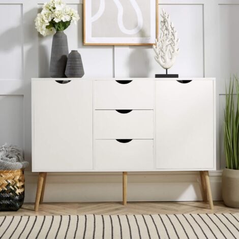 White scandinavian buffet sideboard with solid oak wood deals legs