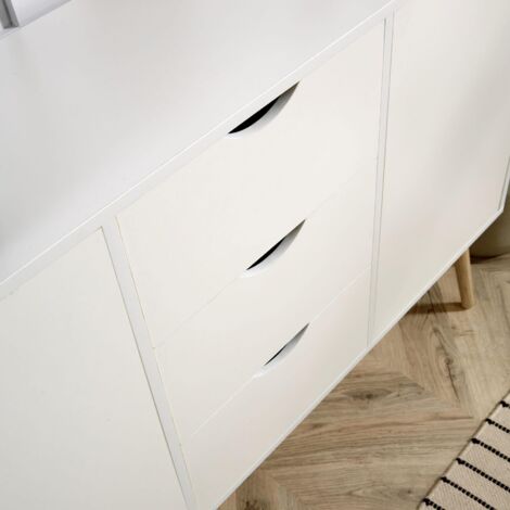 Sideboard White Storage Cabinet 2 Door 3 Drawer Cupboard Solid Wood Legs Scandi
