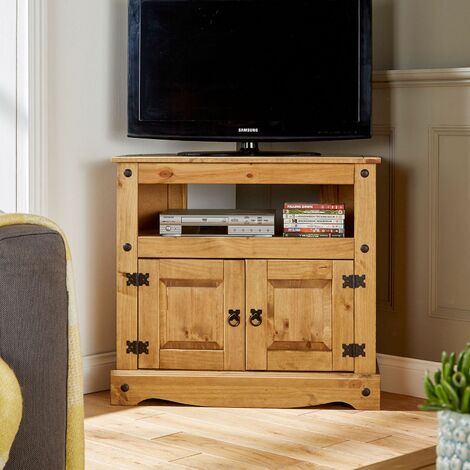 TV Stand Pine 2 Door Television Cabinet Corner Unit Corona Solid Wood