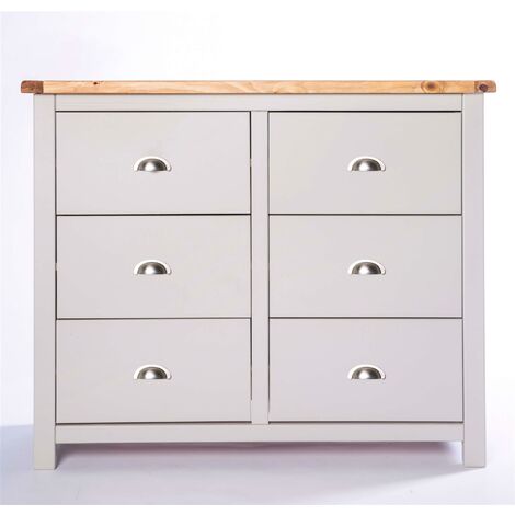 Chest of Drawers 3+3 Drawer Light Grey Bedroom Furniture Storage Wood Unit