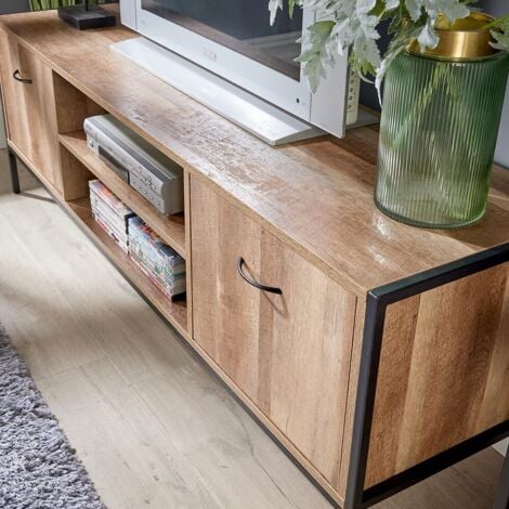 TV Unit Media Stand Storage Cabinet Modern Oak Finish Cupboard and Shelf Storage
