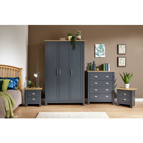 Lancaster 4pc Bedroom Furniture Set Wardrobe Chest Drawers Bedside Table Blue