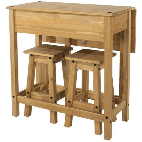 Pine Breakfast Set 2 Stools Drop Leaf Kitchen Furniture Solid Wood