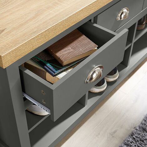 Grey Oak 3 Drawer Shoe Cabinet Hallway Storage With 6 Open Storage