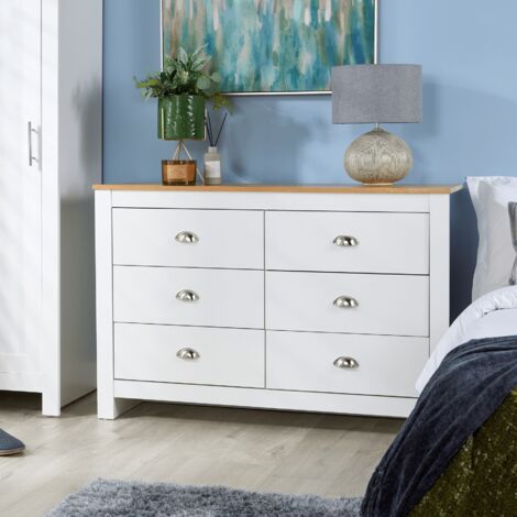 Chest of 6 Drawers White Wooden Bedroom Home Furniture Clothing Storage Unit