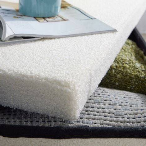 Folding Ottoman Cream Boucle Teddy Bear Fabric Chest Solid Storage Square Box