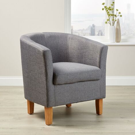 Light Grey Fabric Tub Chair Wooden Legs Armchair Living Room Modern Office