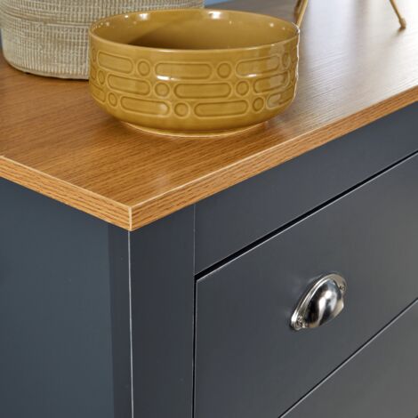 Chest 4 Drawers Bedroom Furniture Graphite Oak Top Metal Handles Wood Nightstand