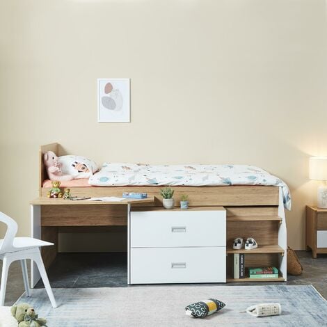 Single 3ft Captains Oak White Midsleeper Childrens Kids Bed Bedroom Furniture