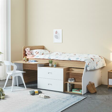 Single 3ft Captains Oak White Midsleeper Childrens Kids Bed Bedroom Furniture