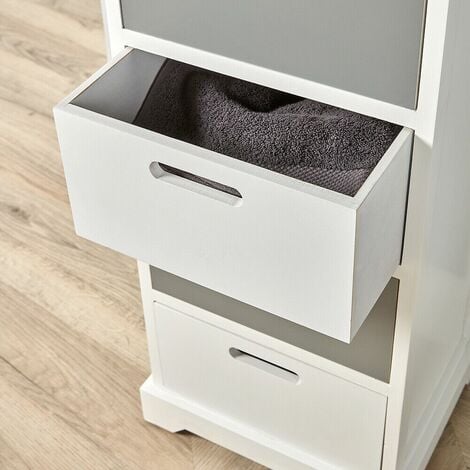 5 Drawer Chest Tallboy White Grey Wooden Bedroom Storage Fully Assembled