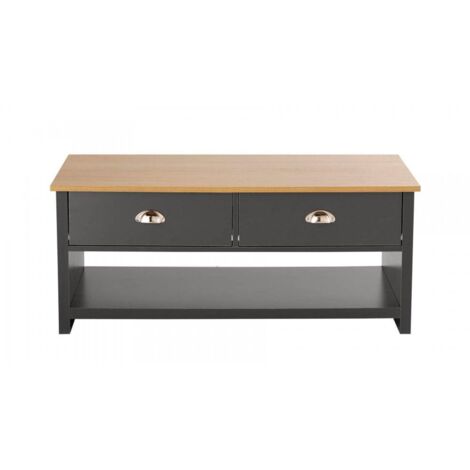 Coffee Table 2Drawer Oak Graphite Occasional Table DCup Metal Handles Furniture